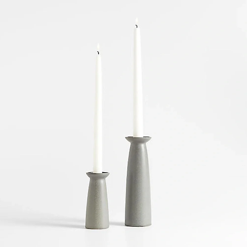 New! Crate&Barrel Elegant Gray Taper Candle Holders Set of 2